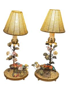  Limoges BEAUTIFUL CHARMING FRENCH CERAMIC BIRD FLOWERED VINE MIRROR POND BRONZE LAMPS - 4644785