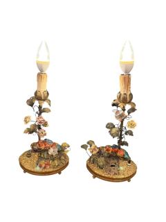  Limoges BEAUTIFUL CHARMING FRENCH CERAMIC BIRD FLOWERED VINE MIRROR POND BRONZE LAMPS - 4644786