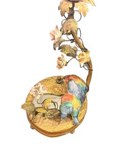  Limoges BEAUTIFUL CHARMING FRENCH CERAMIC BIRD FLOWERED VINE MIRROR POND BRONZE LAMPS - 4644788