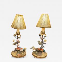  Limoges BEAUTIFUL CHARMING FRENCH CERAMIC BIRD FLOWERED VINE MIRROR POND BRONZE LAMPS - 4648572