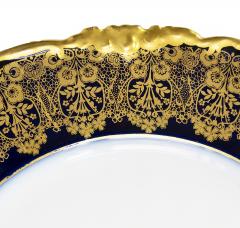  Limoges Pair of French Jean Pouyat for Limoges Plates in Cobalt Blue Gold Decor - 3135077