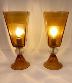  Linea Padovan Linea Padovan 1970s Vintage Pair of Amber Gold and Crystal Murano Glass Lamps - 671642