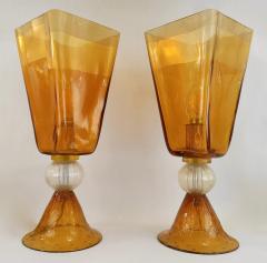  Linea Padovan Linea Padovan 1970s Vintage Pair of Amber Gold and Crystal Murano Glass Lamps - 671646