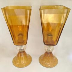  Linea Padovan Linea Padovan 1970s Vintage Pair of Amber Gold and Crystal Murano Glass Lamps - 671647