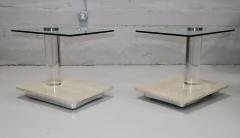  Lion in Frost 1970s Lion In Frost Travertine And Lucite Side Tables With Swivel Glas Tops - 3329149