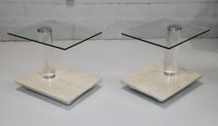  Lion in Frost 1970s Lion In Frost Travertine And Lucite Side Tables With Swivel Glas Tops - 3329152