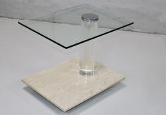  Lion in Frost 1970s Lion In Frost Travertine And Lucite Side Tables With Swivel Glas Tops - 3329157