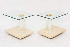  Lion in Frost Pair of American Modern Travertine Marble Lucite and Glass Tables Lion in Frost - 364358