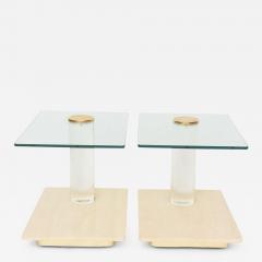  Lion in Frost Pair of American Modern Travertine Marble Lucite and Glass Tables Lion in Frost - 375429