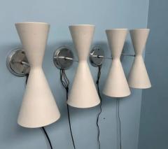  Litecraft Set of Four Litecraft Mid Century Sconces in White Chrome with Pierced Design - 3950284