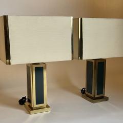  Liwan s Late 20th Century Pair of Brass Green Glass Table Lamps with Shades by Liwans - 1804827