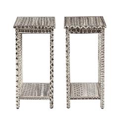  Lobel Originals Lobel Originals Pair of 2 Tier Side Tables in Black and White Snakeskin 2022 - 2421303