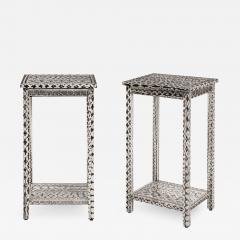  Lobel Originals Lobel Originals Pair of 2 Tier Side Tables in Black and White Snakeskin 2022 - 2425087