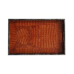  Lobel Originals Lobel Originals Rectangular Tray in Burnt Orange Alligator and Gray Python New - 2689190