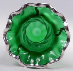  Loetz Glass Antique Loetz Art Nouveau Green Silver Vase with Floral Silver Overlay - 4371708
