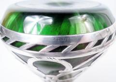  Loetz Glass Antique Loetz Art Nouveau Orange Green Silver Overlay Vase - 4424631