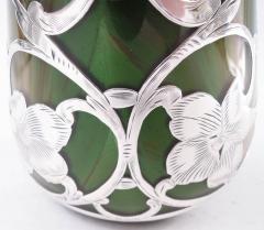  Loetz Glass Antique Loetz Art Nouveau Orange Green Silver Overlay Vase - 4424633