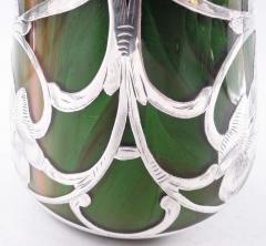  Loetz Glass Antique Loetz Art Nouveau Orange Green Silver Overlay Vase - 4424635