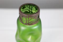  Loetz Glass Loetz attr A tall Art Nouveau green iridescent vase with brass floral collar  - 4188731
