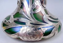  Loetz Tall Loetz Art Nouveau Green Vase with Alvin Silver Overlay - 4341093