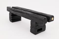  Logniture Rustic Blackened Wood Garden Bench with Raw Organic Form Indoor Outdoor - 4256818