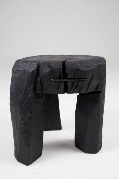  Logniture Rustic Sculptural Side Table Stool Burnt Black Oak Wood Unique Logniture - 3781937