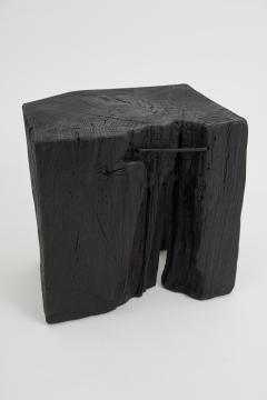  Logniture Rustic Sculptural Side Table Stool Burnt Black Oak Wood Unique Logniture - 3859675