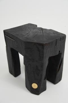  Logniture Rustic Sculptural Side Table Stool Burnt Black Oak Wood Unique Logniture - 3859680