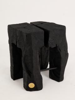  Logniture Rustic Sculptural Side Table Stool Burnt Black Oak Wood Unique Logniture - 3930072