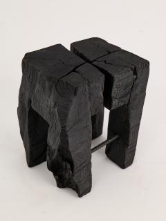  Logniture Rustic Sculptural Side Table Stool Burnt Black Oak Wood Unique Logniture - 3930079