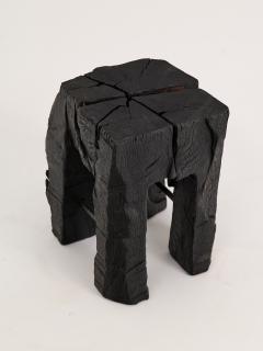  Logniture Rustic Sculptural Side Table Stool Burnt Black Oak Wood Unique Logniture - 3930082