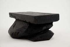  Logniture Rustic Sculptural Side Table Stool Burnt Black Wood carved Unique Logniture - 3895040