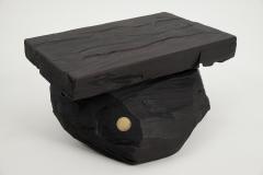  Logniture Rustic Sculptural Side Table Stool Burnt Black Wood carved Unique Logniture - 3895047