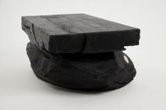  Logniture Rustic Sculptural Side Table Stool Burnt Black Wood carved Unique Logniture - 3895049