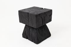  Logniture Sculptural Hardwood Side Table Stool Charred Wood Hand Carved Logniture - 4600045