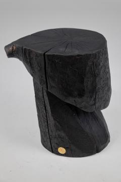  Logniture Solid Burnt Wood Brutalist Sculptural Side Table Pedestal Unique Jownik - 3729864