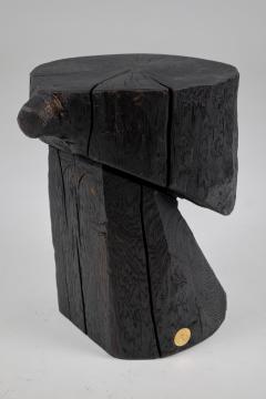  Logniture Solid Burnt Wood Brutalist Sculptural Side Table Pedestal Unique Jownik - 3729872