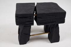  Logniture Solid Burnt Wood Side Table Stool Wabi Sabi Chainsaw Carved Handmade - 3700528