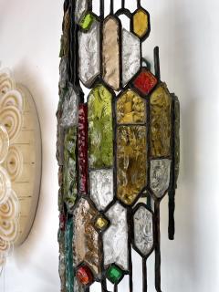  Longobard Extra Large Hammered Glass Wrought Iron Sconce by Longobard Italy 1970s - 2554883