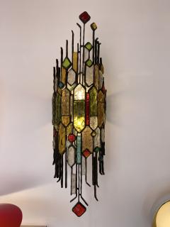 Longobard Extra Large Hammered Glass Wrought Iron Sconce by Longobard Italy 1970s - 2554886