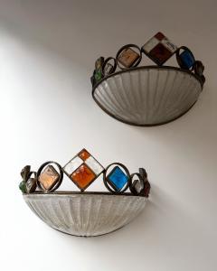  Longobard Hammered Glass Wrought Iron Murano Glass Sconce by Longobard Italy 1970s - 4371102