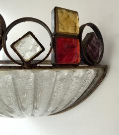  Longobard Hammered Glass Wrought Iron Murano Glass Sconce by Longobard Italy 1970s - 4371107