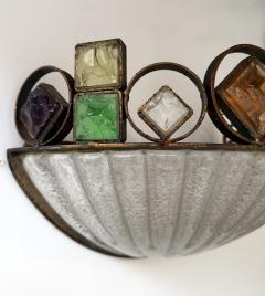  Longobard Hammered Glass Wrought Iron Murano Glass Sconce by Longobard Italy 1970s - 4371108