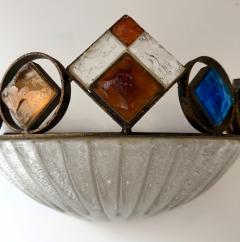  Longobard Hammered Glass Wrought Iron Murano Glass Sconce by Longobard Italy 1970s - 4371109