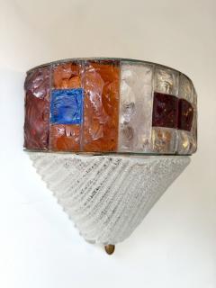  Longobard Hammered Glass Wrought Iron Murano Glass Sconce by Longobard Italy 1970s - 4476090