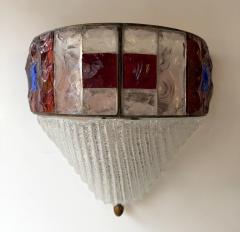  Longobard Hammered Glass Wrought Iron Murano Glass Sconce by Longobard Italy 1970s - 4476092