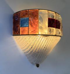  Longobard Hammered Glass Wrought Iron Murano Glass Sconce by Longobard Italy 1970s - 4476093