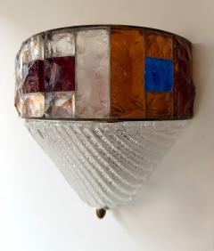  Longobard Hammered Glass Wrought Iron Murano Glass Sconce by Longobard Italy 1970s - 4476097