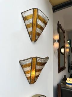  Longobard Hammered Glass Wrought Iron Sconce by Longobard Italy 1970s - 4196855
