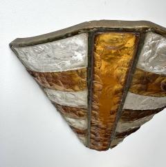  Longobard Hammered Glass Wrought Iron Sconce by Longobard Italy 1970s - 4196857